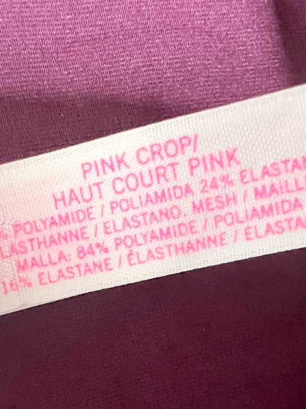 VS PINK Burgundy Crop Top Sports Bra Unlined Racerback Spell Out Logo Size Large - Image 10