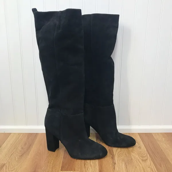 SAM EDELMAN Caprice Black Suede Knee High‎ Boot Size 9.5 Block Heel Pointed Toe - Image 2