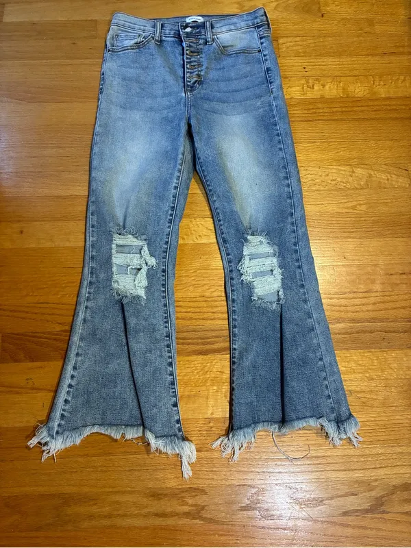 Sneak Peek Distressed Flare Wide Leg Denim Jeans Blue Women's Size 7/W 28 - Image 2