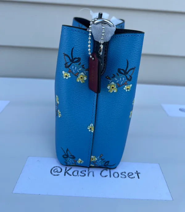 Coach Mini Town Bucket Bag With Floral Bow Print -Blue Multi - Image 6