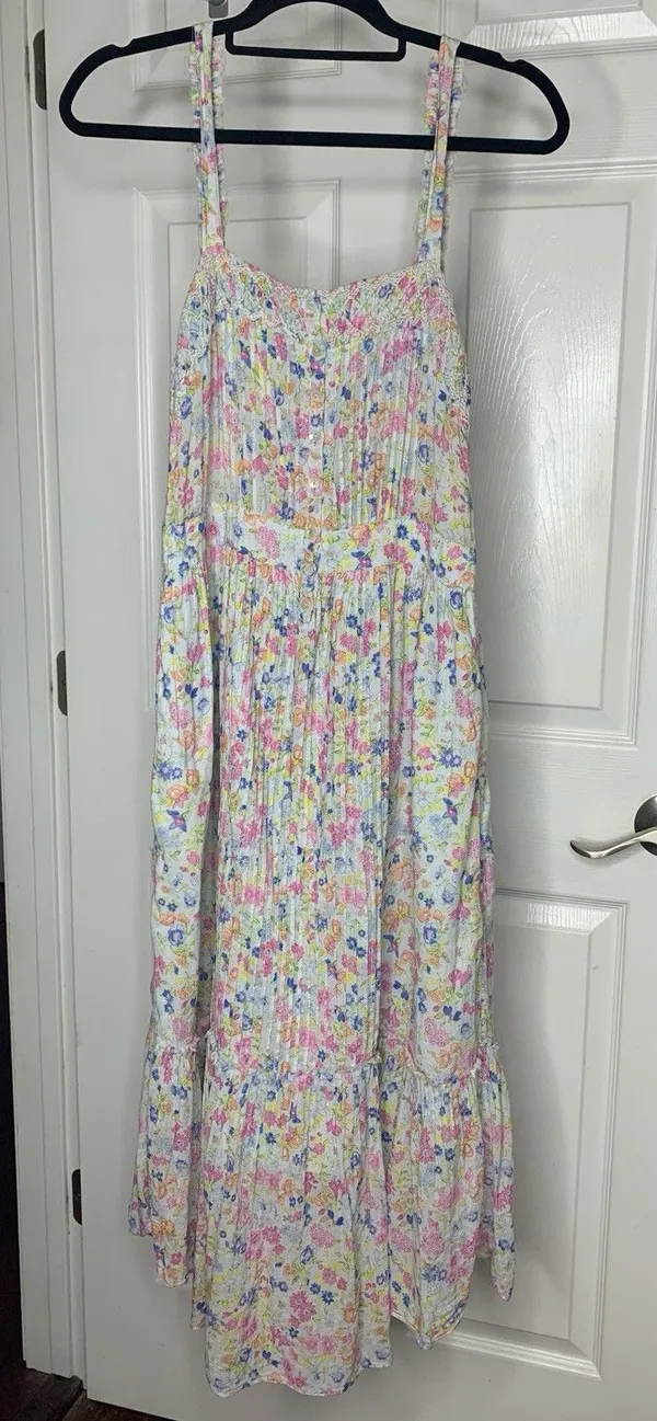 Loveshackfancy Tove Sleeveless Floral Midi Dress Buttons Pockets Cotton Sz 6 - Image 3