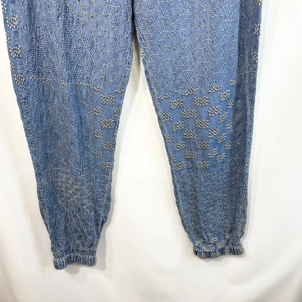 Johnny Was Biya Large Pants Blue Embroidered Chambray Lyocell Jogger Boho 1394 - Image 9