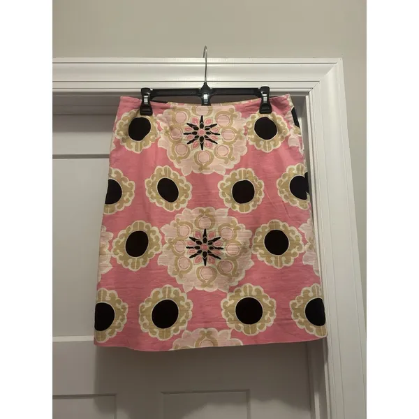 LILLY PULITZER Skirt Sz 6 Pink Tan Black Medallion Print Lined Zip Preppy Beach - Image 6