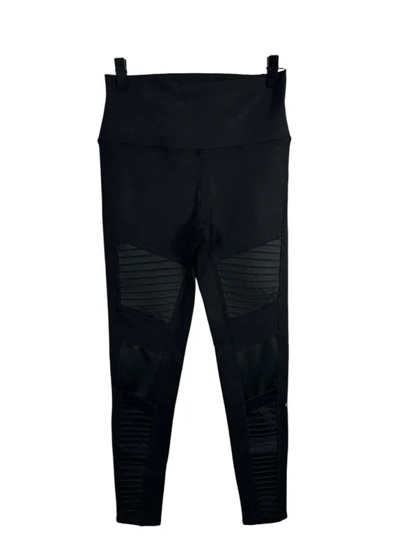 Alo‎ Yoga High-Waist Moto Legging Black Mesh Ribbed Athletic Leggings Women’s S - Image 3