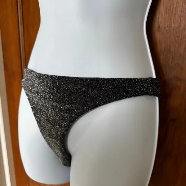 NWT Aerie Sparkle Straight Scoop‎ Bikini Top Cheekiest Bottoms Small Black - Image 5