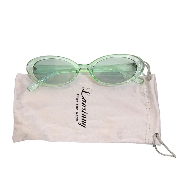 NWT 90s Retro Oval Sunglasses Green Small Frame Y2K Vintage Rave Festival - Image 2