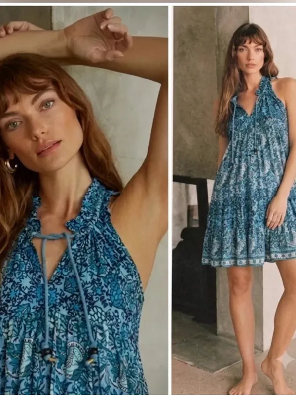 Tuckernuck Ro's Garden Sofia Mini Dress Size Medium blue joey - Image 2
