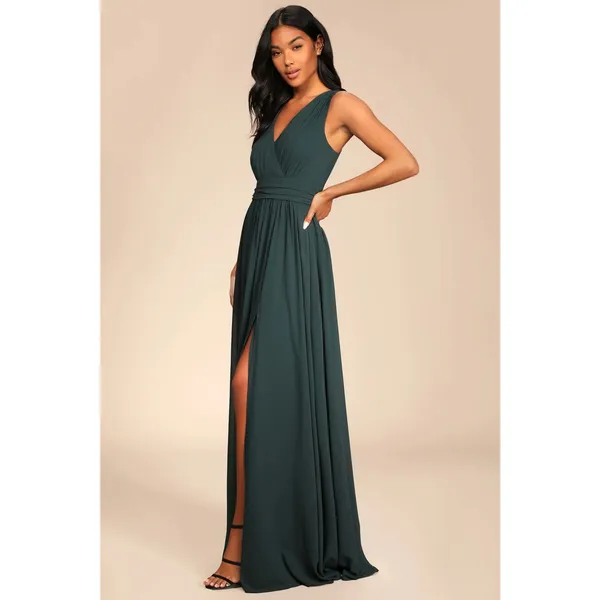 NWT Lulus Thoughts of Hue Emerald Green Surplice Maxi Dress Bridesmaid Size S - Image 3