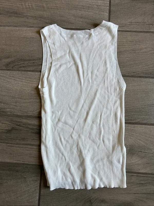 Mango White Ribbed Tank Top - Image 3