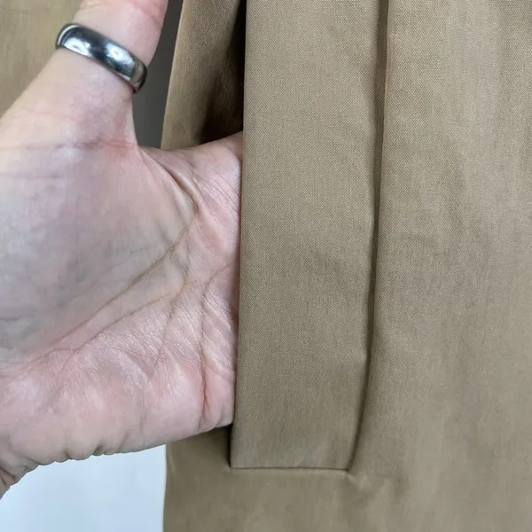 COS women’s Size 34 S Trench Coat Belted Jacket Khaki‎ Long Collarless Pockets - Image 6