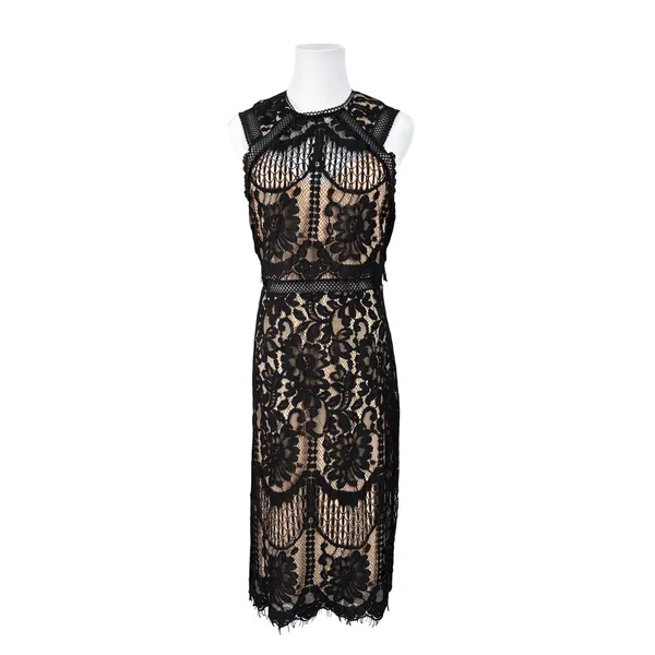 Lulu's Sweetness Lace Midi‎ Dress MEDIUM Black & Nude Flirty Lacy Feminine - Image 3