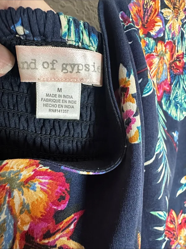 Band of Gypsies Blue Floral Romper Maxi Dress Hybrid Smocked Fall Party - Image 7