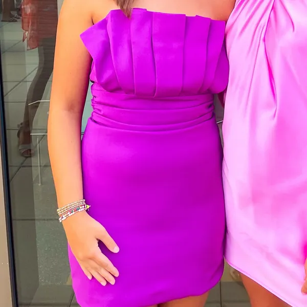 DO+BE Purple Semi Formal dress. Strapless with pleats - Image 2
