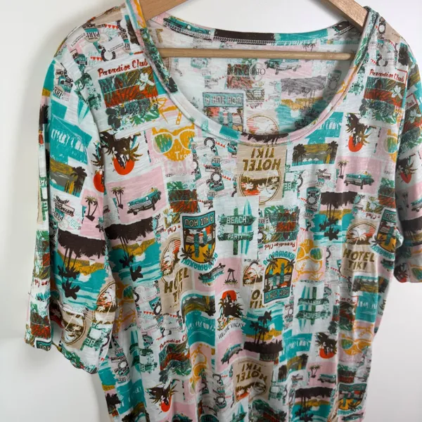 NEW Cato Tropical Graphic Scoop Neck Tee XL Tiki Vacation Resort Colorful Beachy - Image 2
