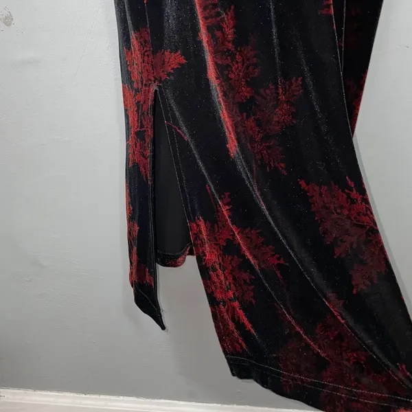 Vtg Teddi Evening Size 12 Black Red Velvet Maxi Dress Asian Oriental Whimsigoth - Image 5