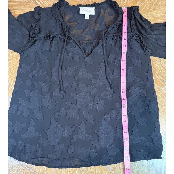 Cleobella Amara Blouse Black Floral Jacquard Ruffle Tie Neck Size XS - Image 7
