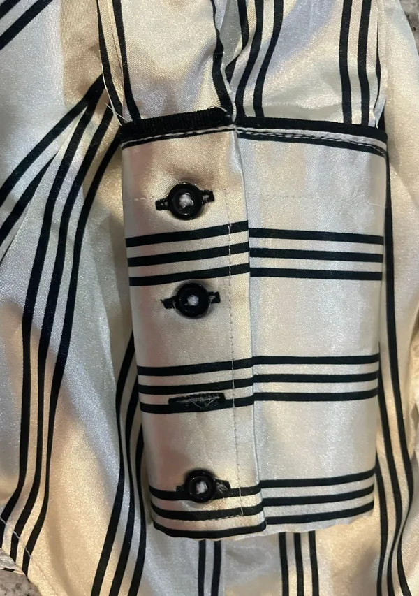 ZARA Satin Office Blouse STRECH Size Small Cream Black Lines Preppy Chic - Image 12