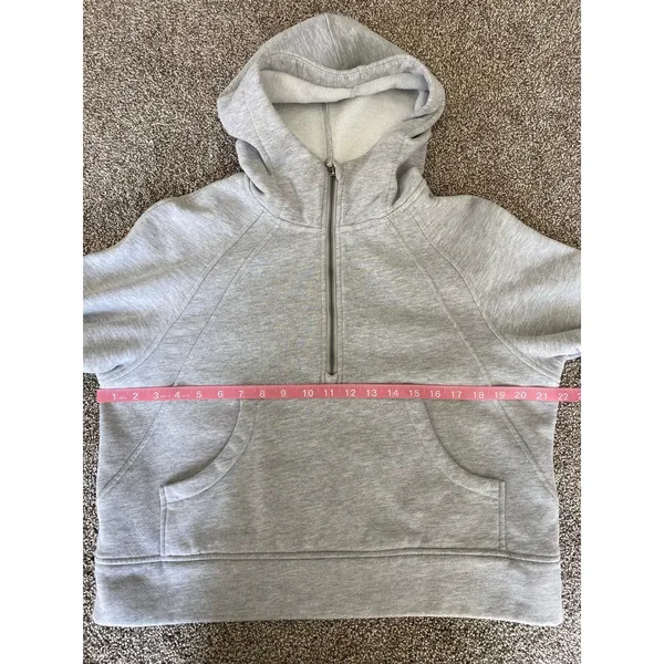 Gray Cropped Half Zip Hoodie Fleece Lined Kangaroo Pocket M - Image 4