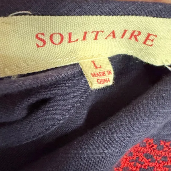 Solitaire Tank Top Large Navy Blue Red Embroidered Tassel Keyhole Boho Folk - Image 6