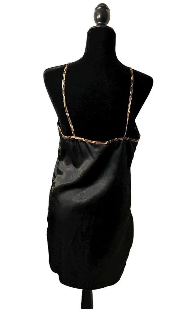 Black and Animal Print Cheetah Slip Dress Size Large - Image 2