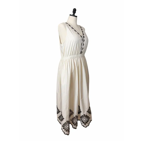 Universal Thread Womens Size XL Cream Black Embroidered Midi Dress Boho Pockets - Image 4