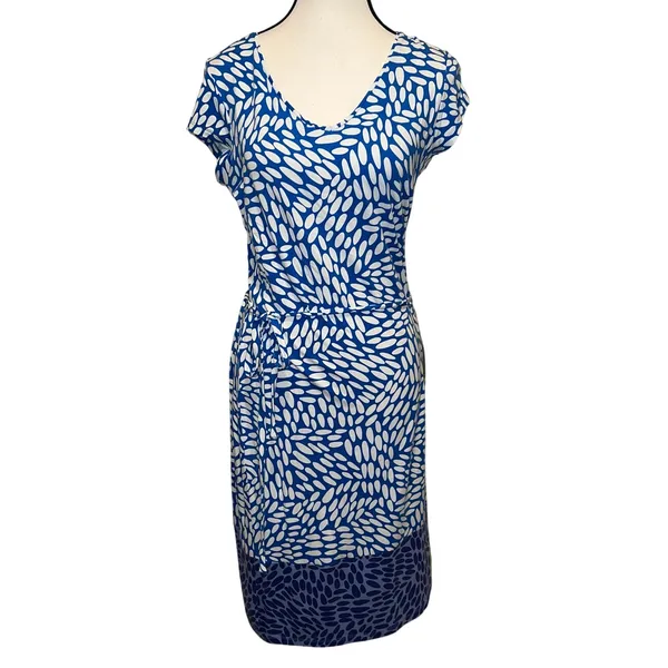 Boden Amelie Jersey Cap Sleeve Belted Dress Soft Stretch Blues White Size 10 - Image 2