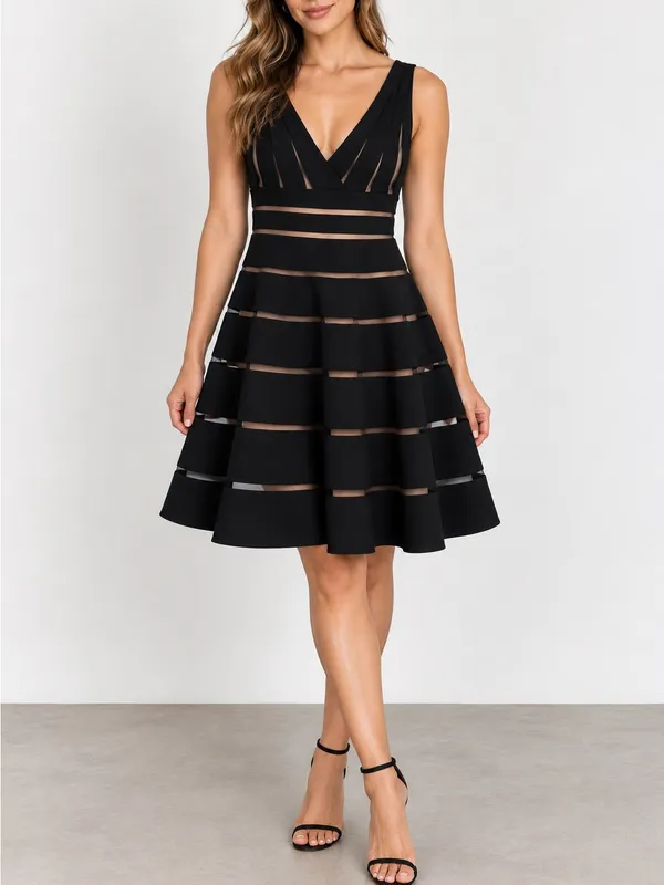 JS Collections Black Tan Stripe Fit & Flare Cocktail Dress - Image 10