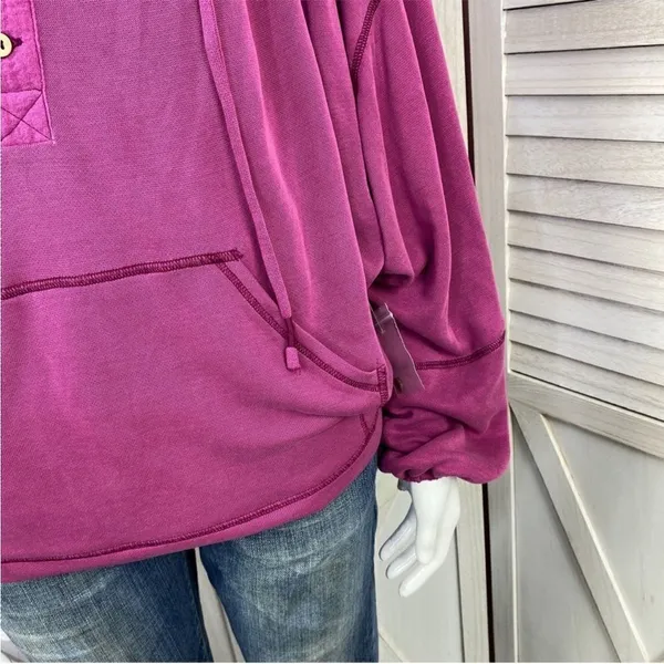 Free People Movement Surfs Up Oversized‎ Shirt Pocket Pullover Slouchy Knit Pink - Image 8