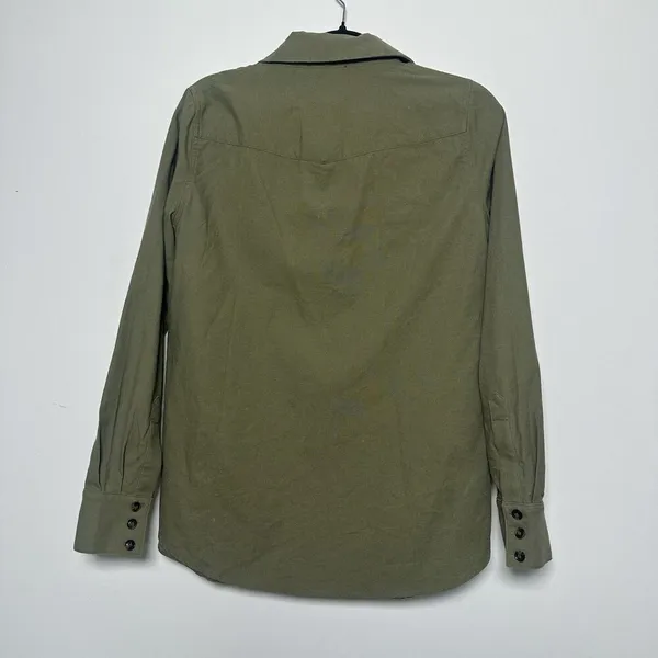 Tuckernuck Med Olive Steele Button Up Utility Blouse Shirt‎ Linen Blend Forest - Image 10