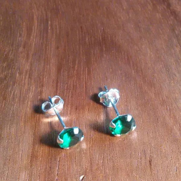 Simulated Green Diamond Sterling Silver Stud Earrings - Image 2