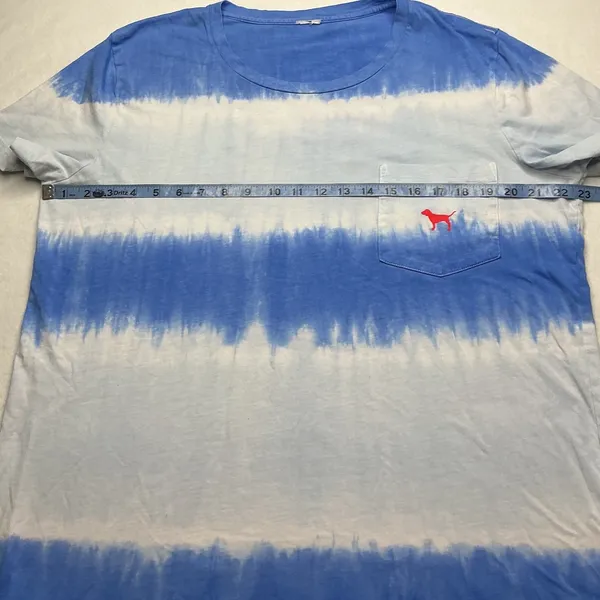 PINK Victoria's Secret Blue Tie Dye American Flag Dog Pocket T-Shirt Large - Image 6