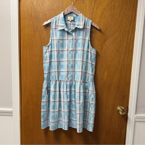 Tuckernuck Westport Trellis Sleeveless Hayes Shirt Dress Mini Blue Large L - Image 15