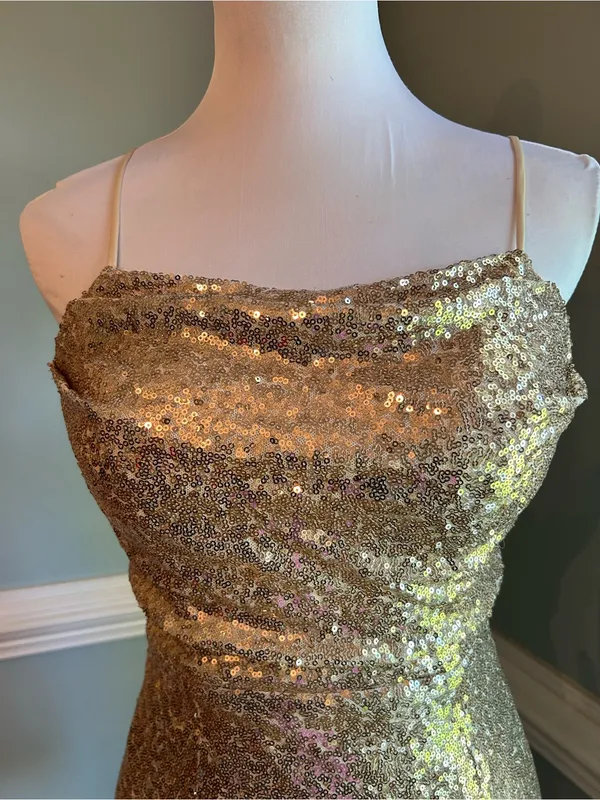 Gold Sequin Spaghetti Strap Mini Dress size 0 - Image 3
