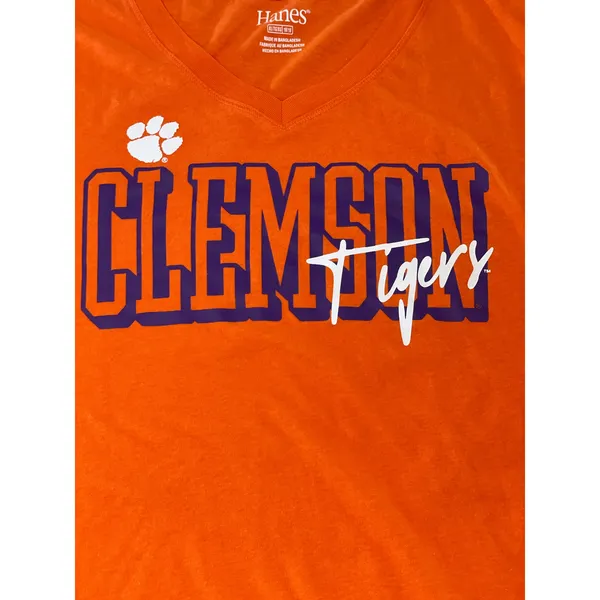 Hanes Clemson Tigers Womens Orange V Neck Tee Shirt Size XL - Image 2