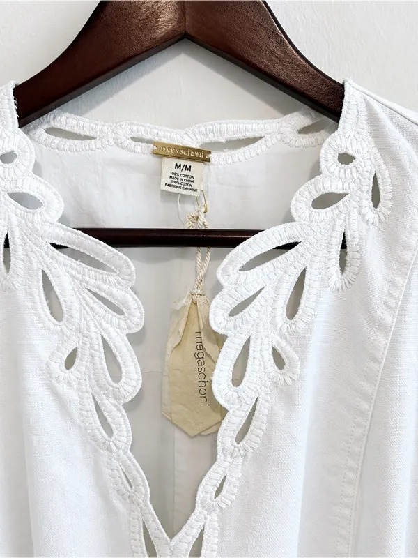 Magaschoni Embroidered Midi Dress in White Sz M - Image 4