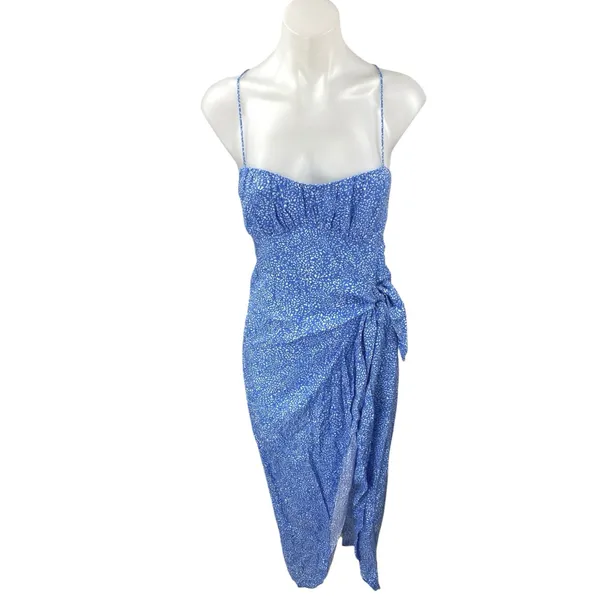 Zara Blue Sleeveless Corset Bustier Knot Slit Cami Tank Sheath Midi Dress Size M - Image 2