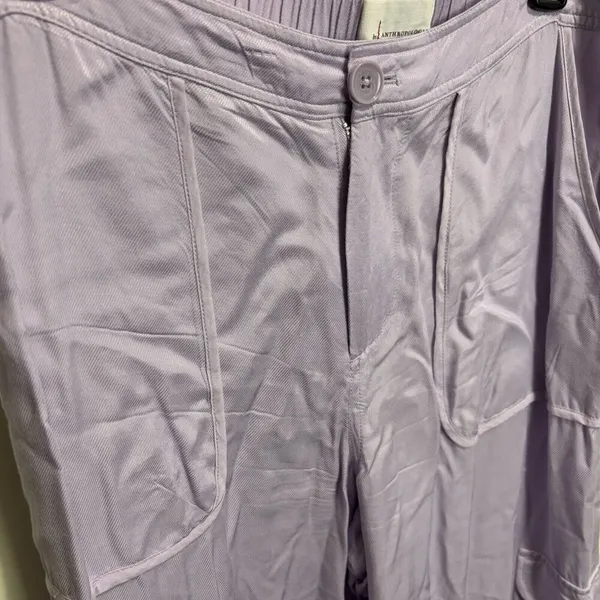 By Anthropologie Palazzo Utility Pants Cargo Wide Leg Lilac Purple Pull On Sz 10 - Image 9