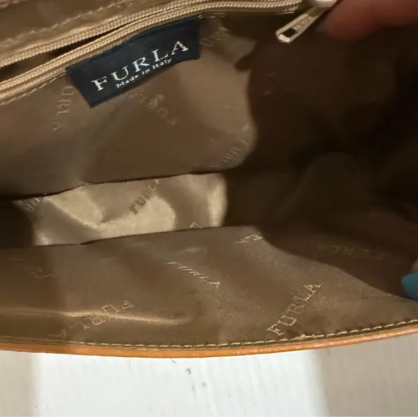 Furla Made in Italy Leather Crossbody Bag Caramel Brown Small Minimalist - Image 9