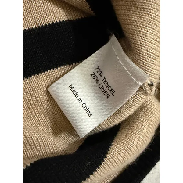 La Ligne Cardigan Women Size S Tan Black Striped Linen Cropped V-Neck - Image 6