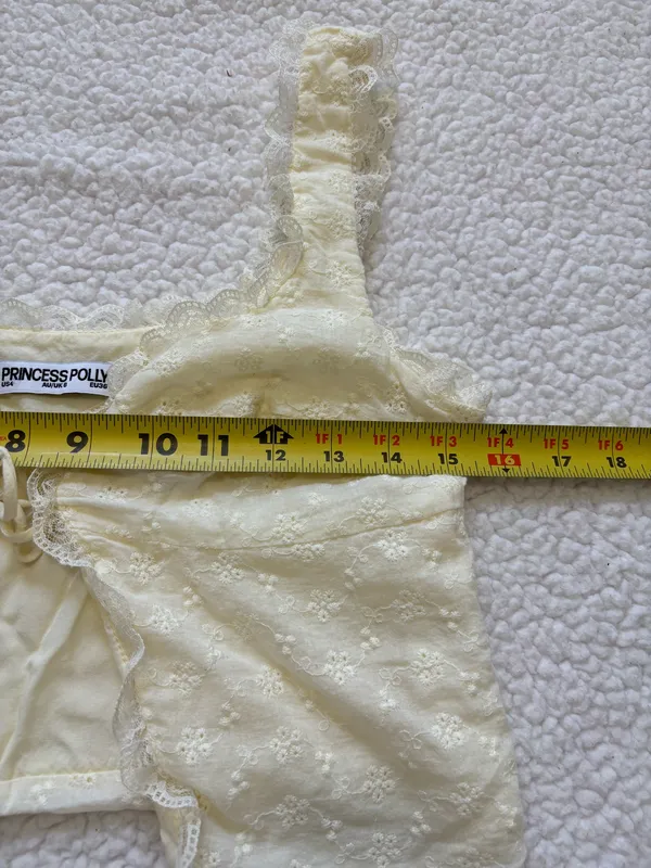Princess Polly Merrelle Yellow Eyelet Tie Front Crop Top size 4 Coquette dollett - Image 4