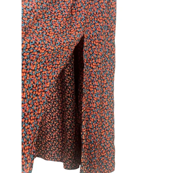 ZARA High Waisted Floral Flowy 2 Slits Preppy Midi Skirt Side Zip Up S Red Black - Image 11