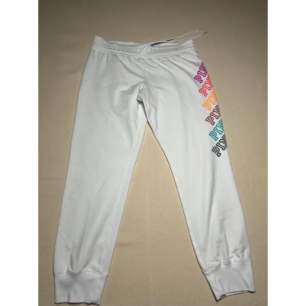 Victoria's Secret PINK White Everyday Lounge Casual Jogger Rainbow Logo Size M - Image 2