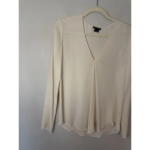 Theory 100% Silk Ivory V Neck Blouse Long Sleeve Women's Sz S EUC - Image 6