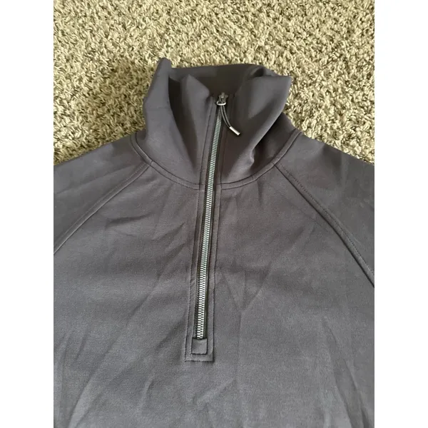 Trendy Queen Women's Gray Oversized Sweatshirts Half Zip‎ Pullover Size Small - Image 3