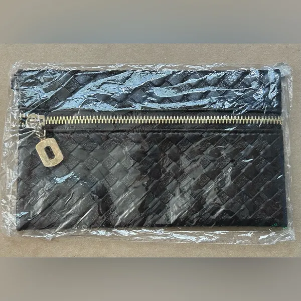Dark Brown Woven Wristlet Wallet with Gold Zipper Faux Leather Brand New - Image 7