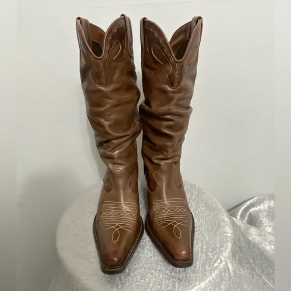 Steve Madden Spurs 68 Women’s Size 6B Brown Leather Western Slouch Boots-(B45)✨✨ - Image 2
