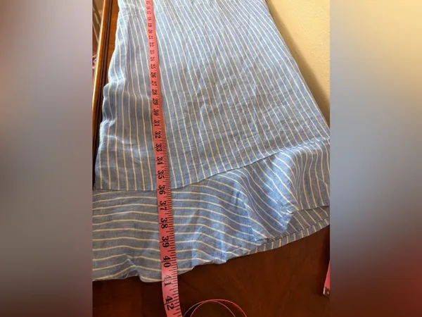 Flax Striped Sleeveless A-Line 100% Linen Ruffle Neck Swing Dress Size M - Image 6