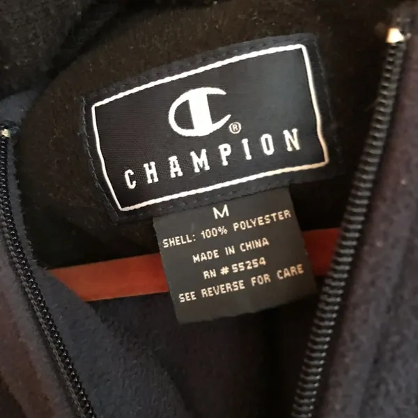 Champion NAVY BLUE FLEECE DRAWSTRING HOODIE PULLOVER SWEATSHIRT - Image 3