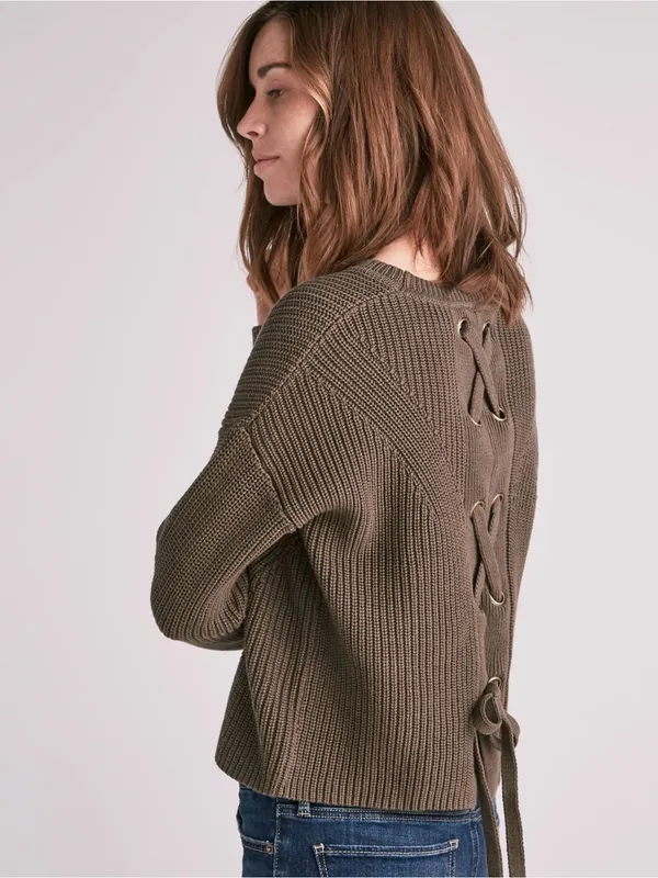 Lucky brand Lace-Back Chunky Knit Sweater - Olive - Image 2