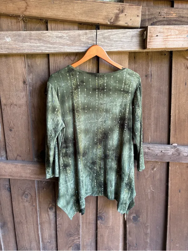 Vintage Whimsigoth Green Sequin 3/4 Sleeve Top - Image 5